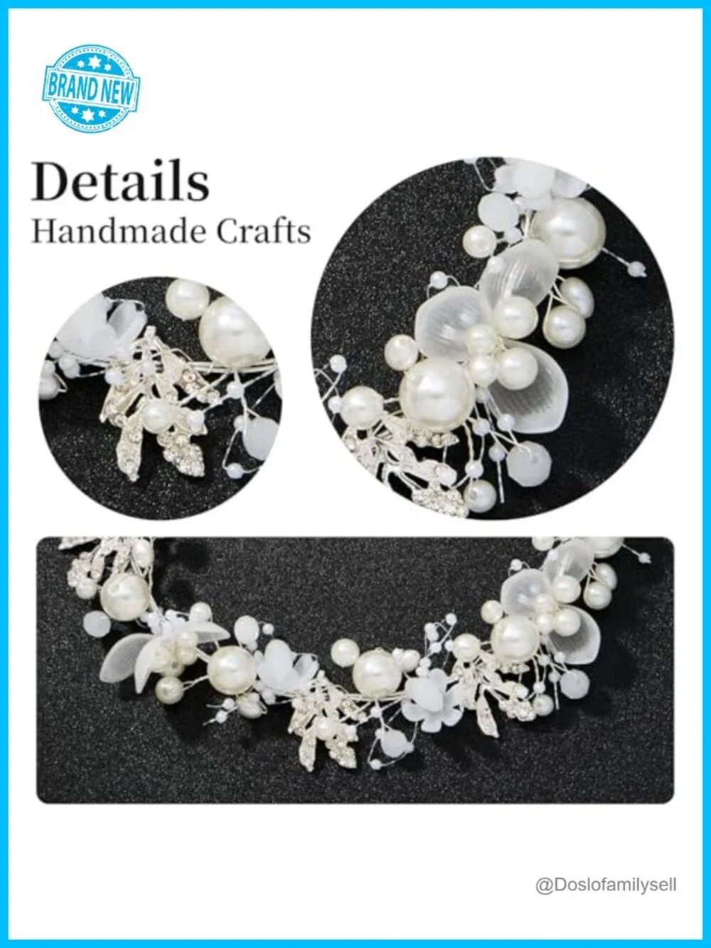 Handmade Pearl Crystal Headpiece Adjustable Ribbon Hair Accessory for Wedding